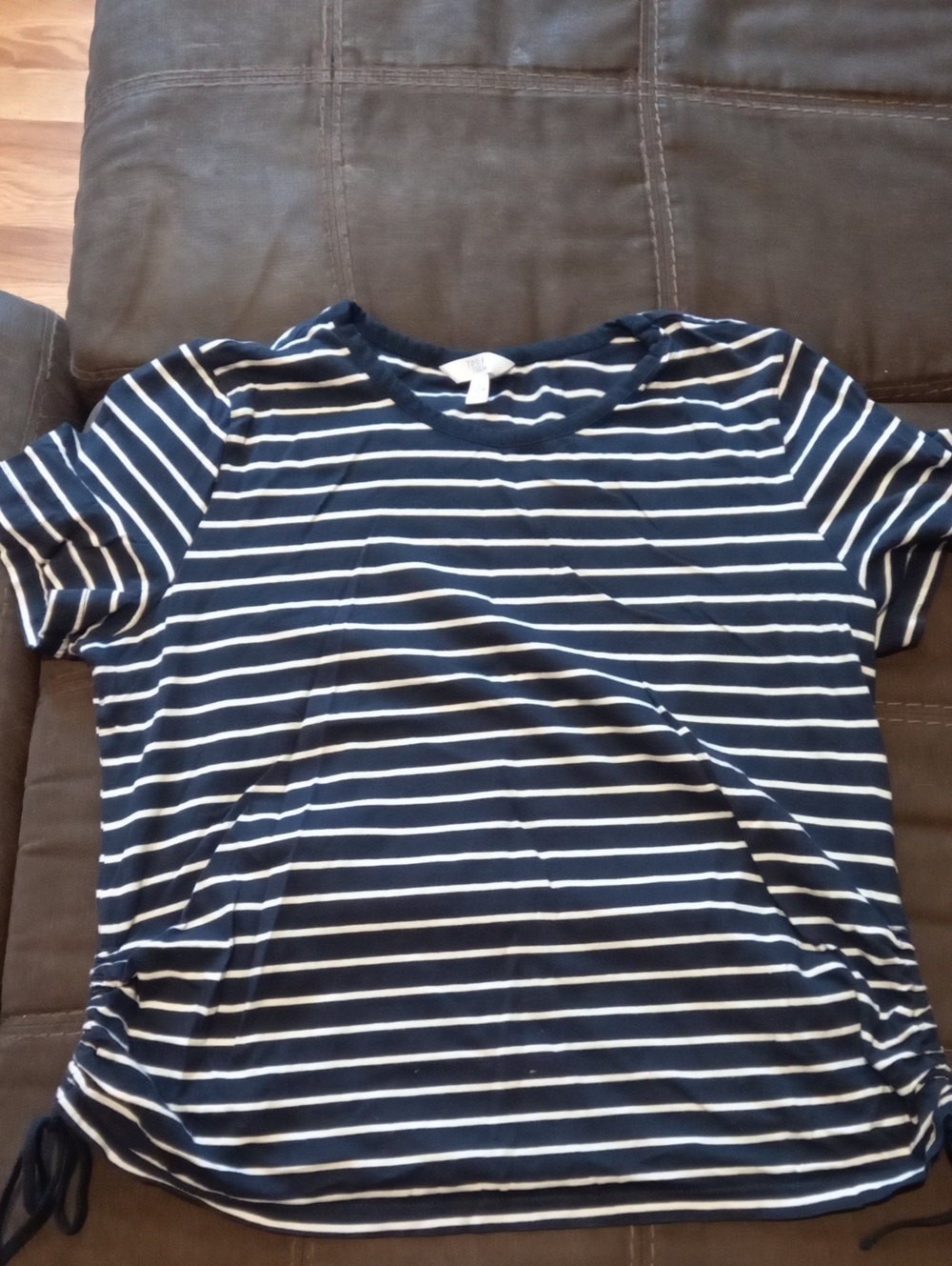 Time & Tru Womens size Large Navy and White Striped Shirt